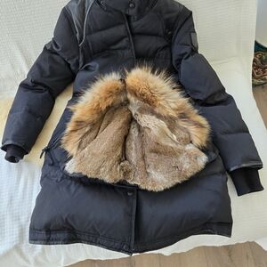 Women's Black Parka with Rabbit Fur Hood . Like New